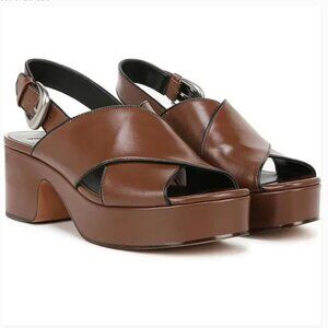 VINCE Marlene Slingback Platform Brown Sandal Size 8 Leather Shoes